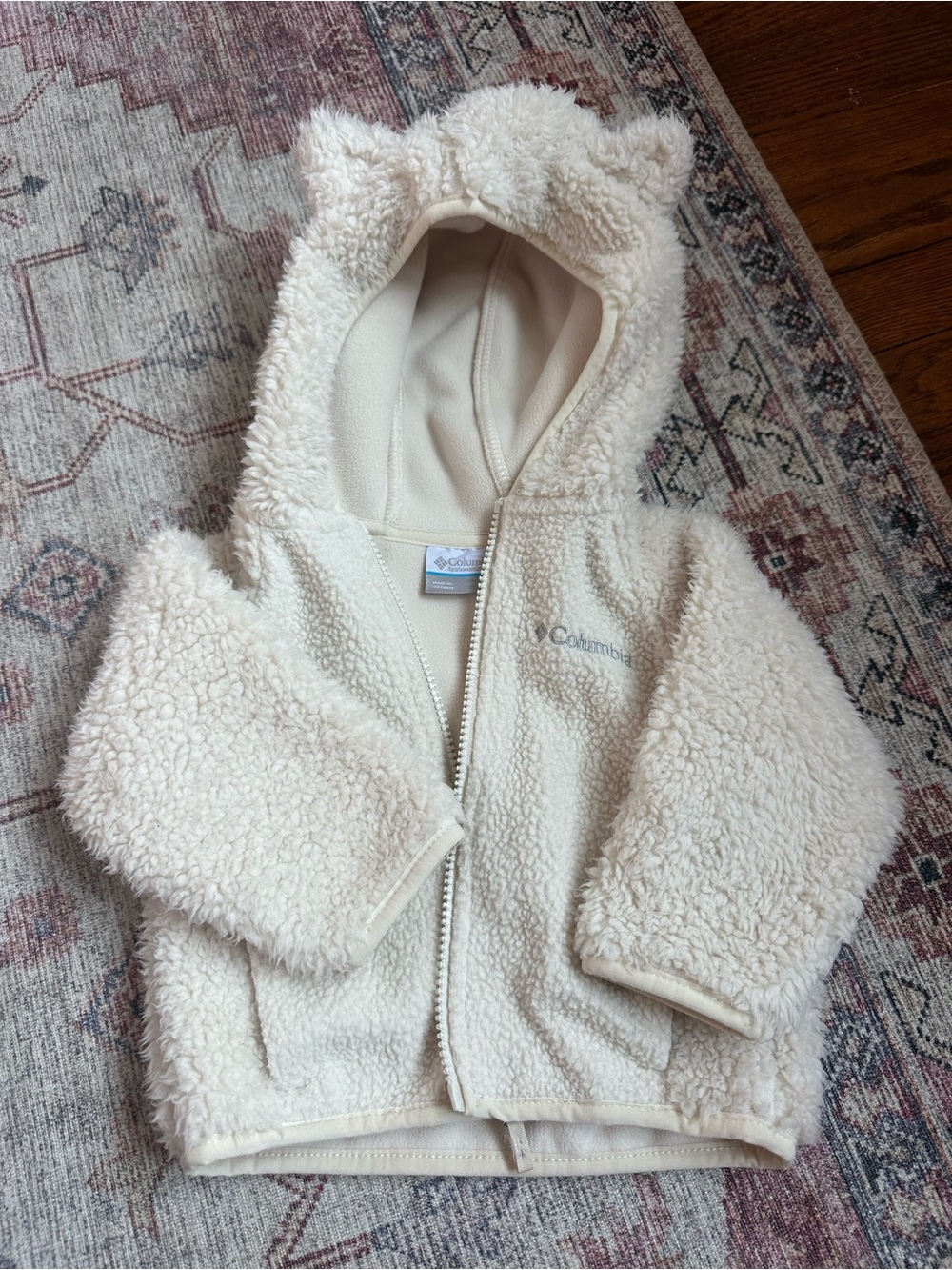 Columbia Cream Zip Up Sherpa Jacket for Baby with Hood 6-12M